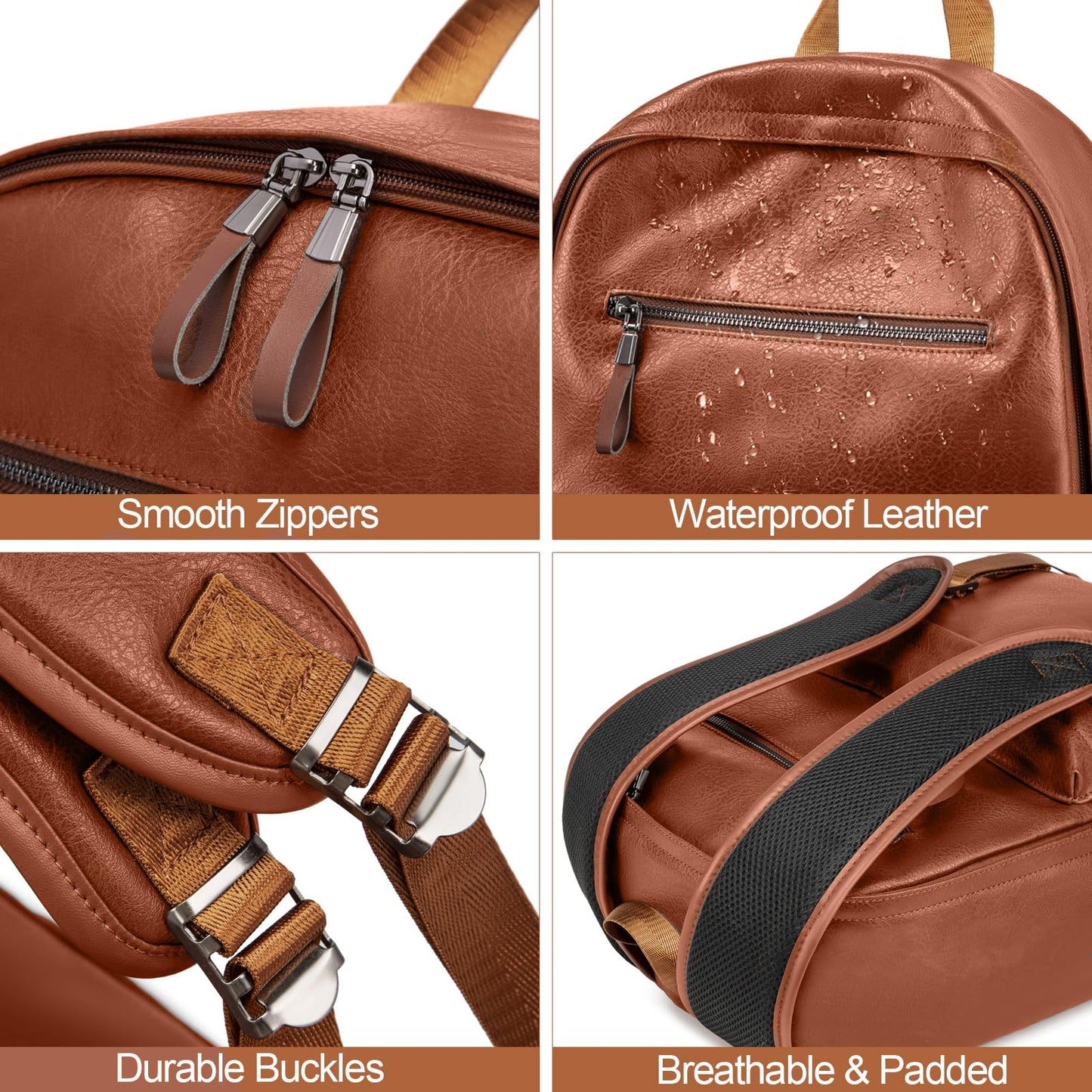weiatas Leather Laptop Backpack for Men Women Work, Lightweight School Backpack Bookbag for College Students, Waterproof Casual Daypack Travel Computer Backpack fits 15.6 (Brown)
