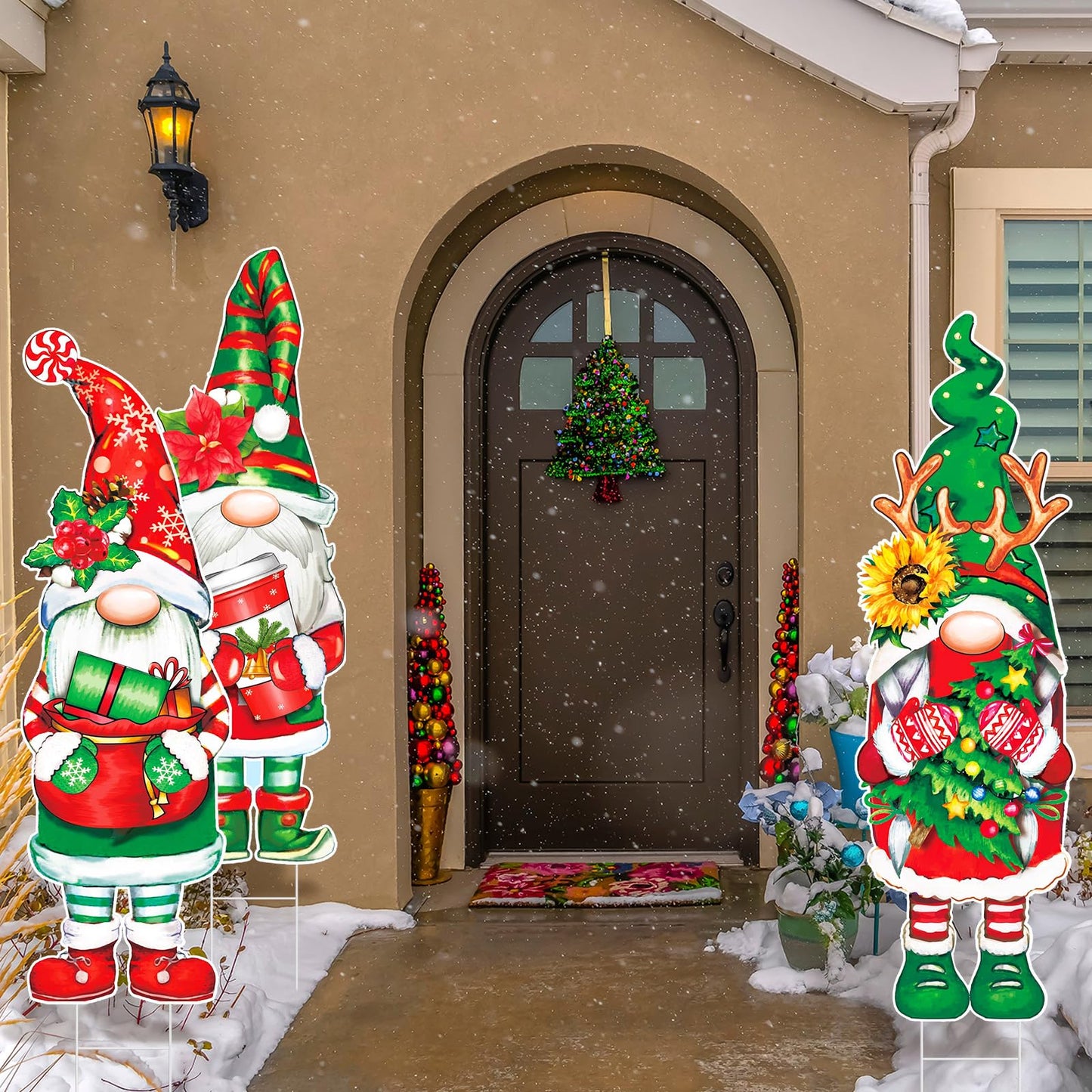 Umigy 3 Pcs Christmas Yard Sign Outdoor Gnome Signs With Stakes 32 x 10'' Santa Decorations Xmas Pathway Walkway Decor Eve Party Favors for Lawn Garden Patio