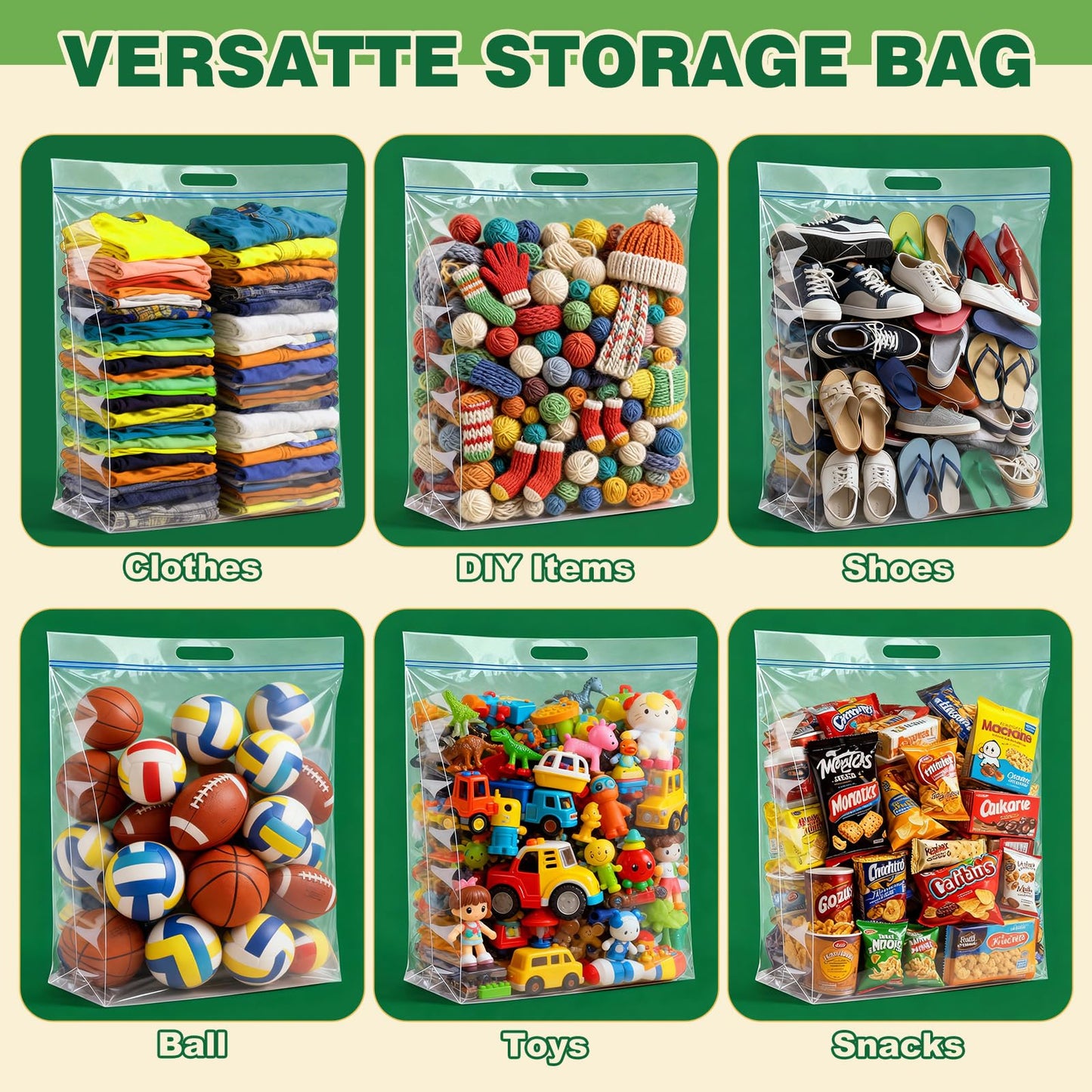10 PACK 25 Gallon Extra Large Storage Bags, 35.5"x 24"x 7" Resealable Clear Zipper Bags with Handle, Heavy Duty Big Bag for Clothes Pillow Travel Moving, Expandable Bottom, 8 Mil Thick