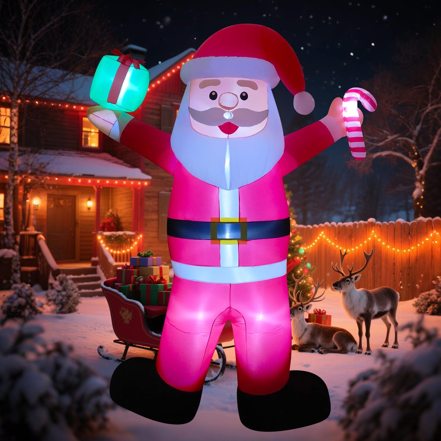 Chiteki 12ft Giant Christmas Inflatable Santa Claus Outdoor Decoration Blow up Santa Yard Decor, Built-in LED Lights for Yard Lawn Garden Holiday Party