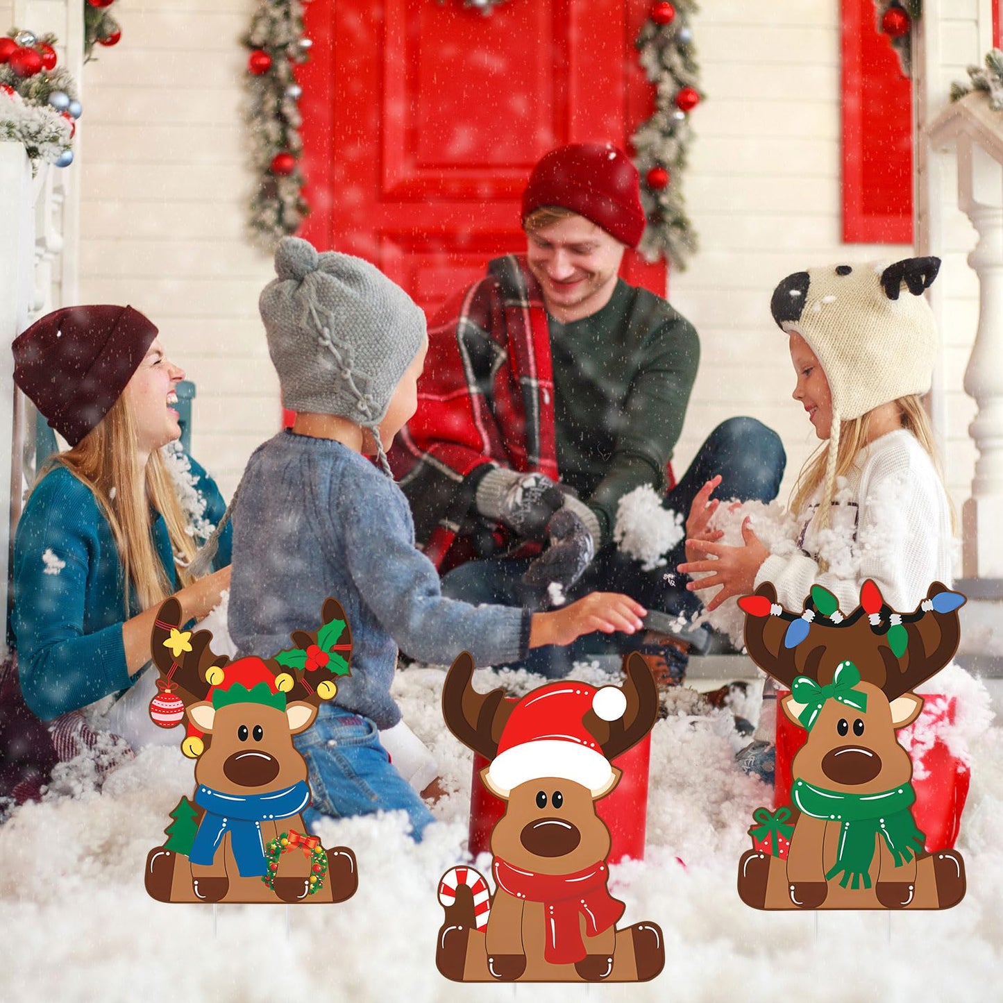 Weysat 3 Pcs Reindeer Christmas Yard Signs with Stakes Waterproof Elk Decoration Outdoor Xmas Reindeer Yard Stakes Lawn Signs for Christmas Holiday Pathway Garden Patio Party Favors (Regular)