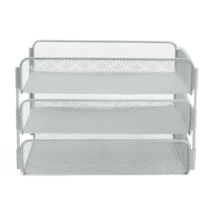 Safco Onyx Desktop Organizer, 3-Tier Paper Tray, Durable Steel Mesh Construction,Silver