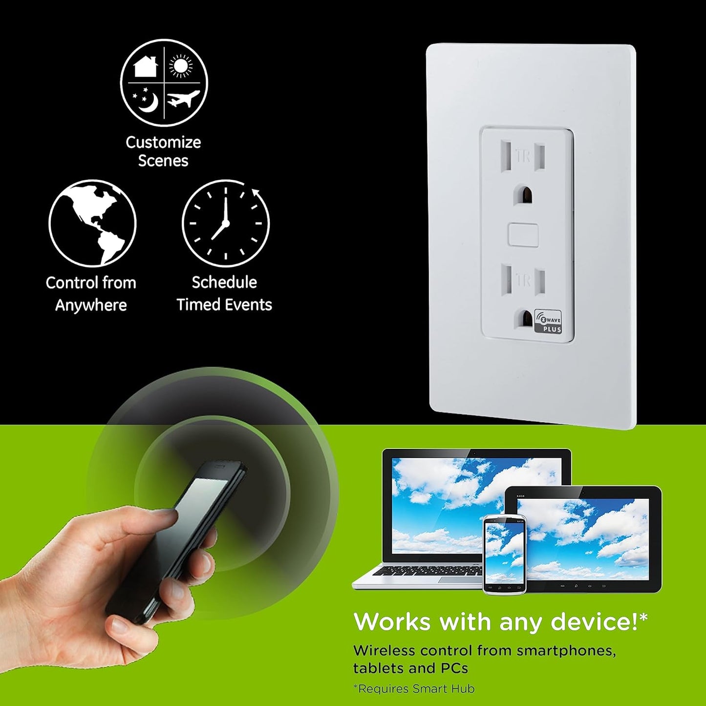 Enbrighten Z-Wave Plus Smart Receptacle, Works with Alexa, Google Assistant, Tamper-Resistant, 1 Z-Wave Outlet & 1 Always On Outlet, Hub Required, White, Smart Outlet, Lamps, Small Appliances, 55256