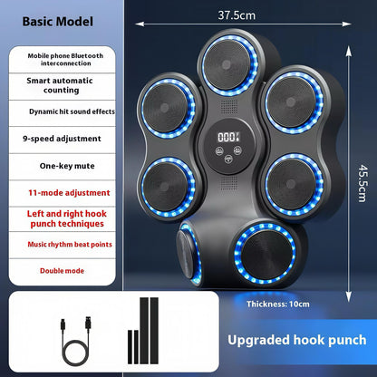 Music Boxing Machine with Gloves, Wall Mounted Punching Trainer with LED Light Up Targets, Bluetooth Rhythm Reaction Training Pad, 11 Modes & 9 Speeds for Adults & Kids Home Fitness & Stress Relief