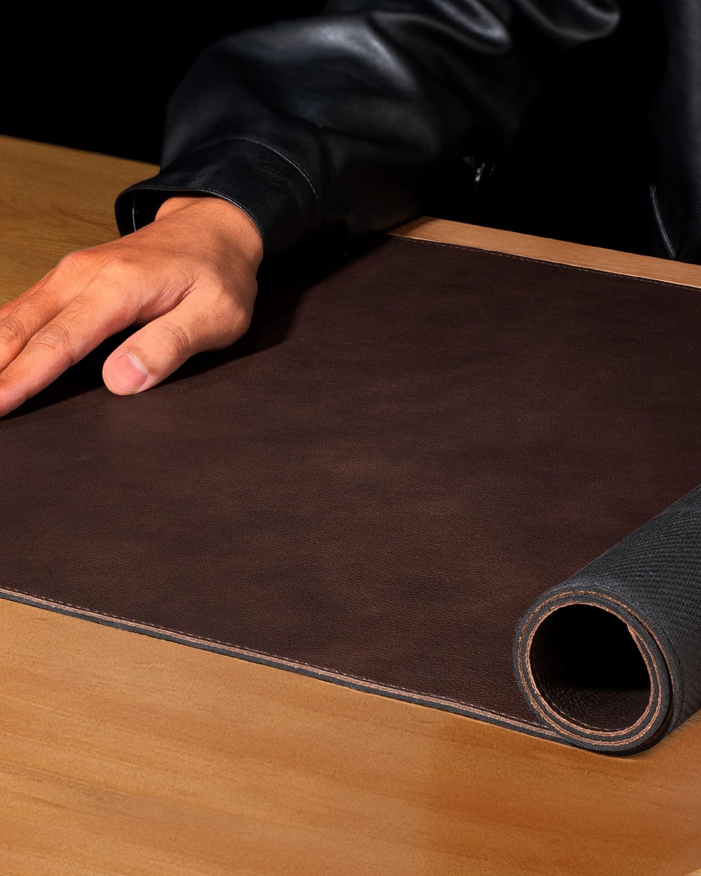 YSAGi Genuine Leather Desk Mat, 31.5"x15.8" Office Desk Pad, Thick Premium Table Pad with Stitched Line, Non-Slip Laptop Writing Pad with Rubber Base (Dark Brown, 31.5"x15.8")