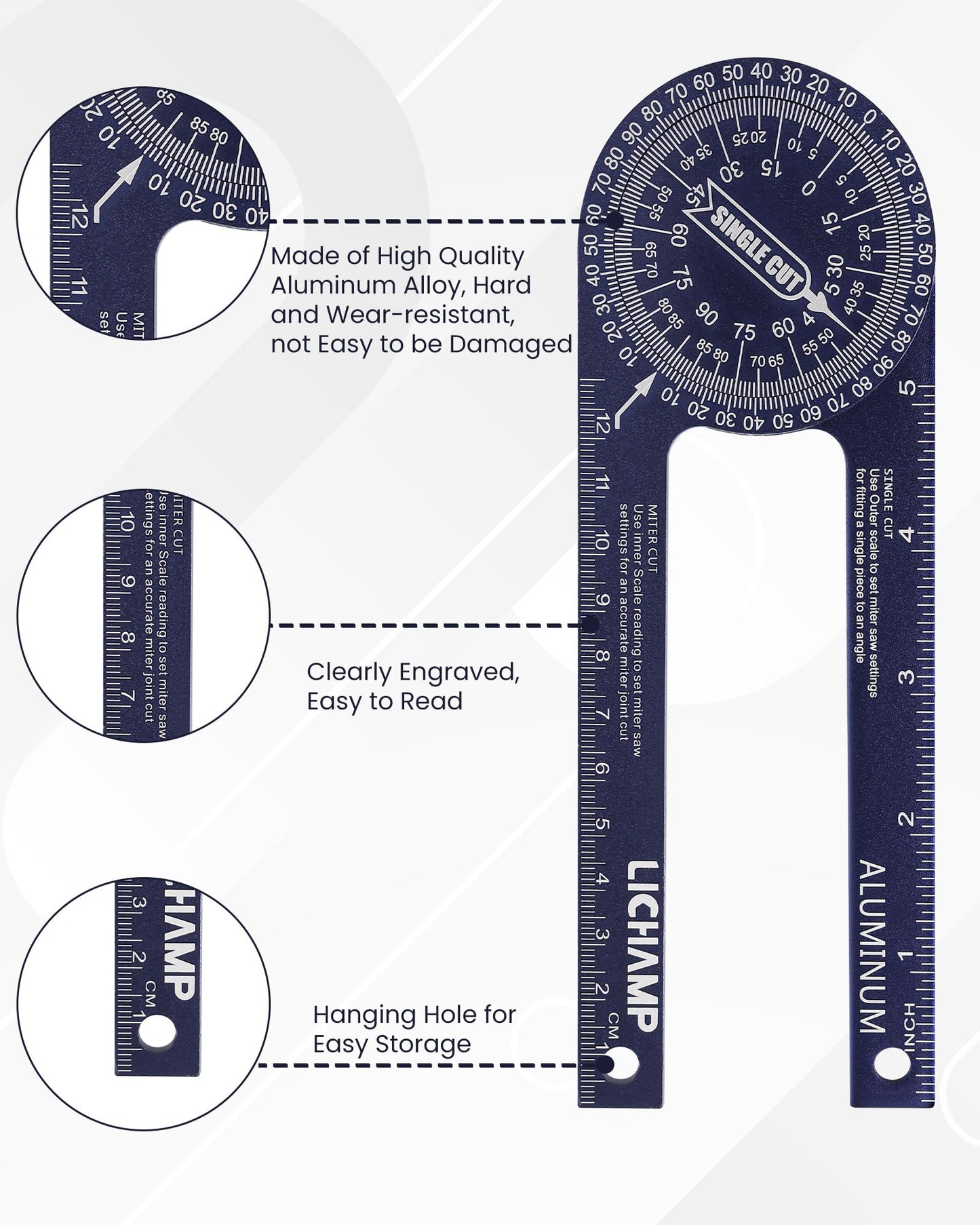 Lichamp Contour Gauge Profile Tool 5" 10" with Miter Saw Protractor Angle Finder 7", Super Gauge Shape and Outline Tool with Aluminum Miter Cut Protractor