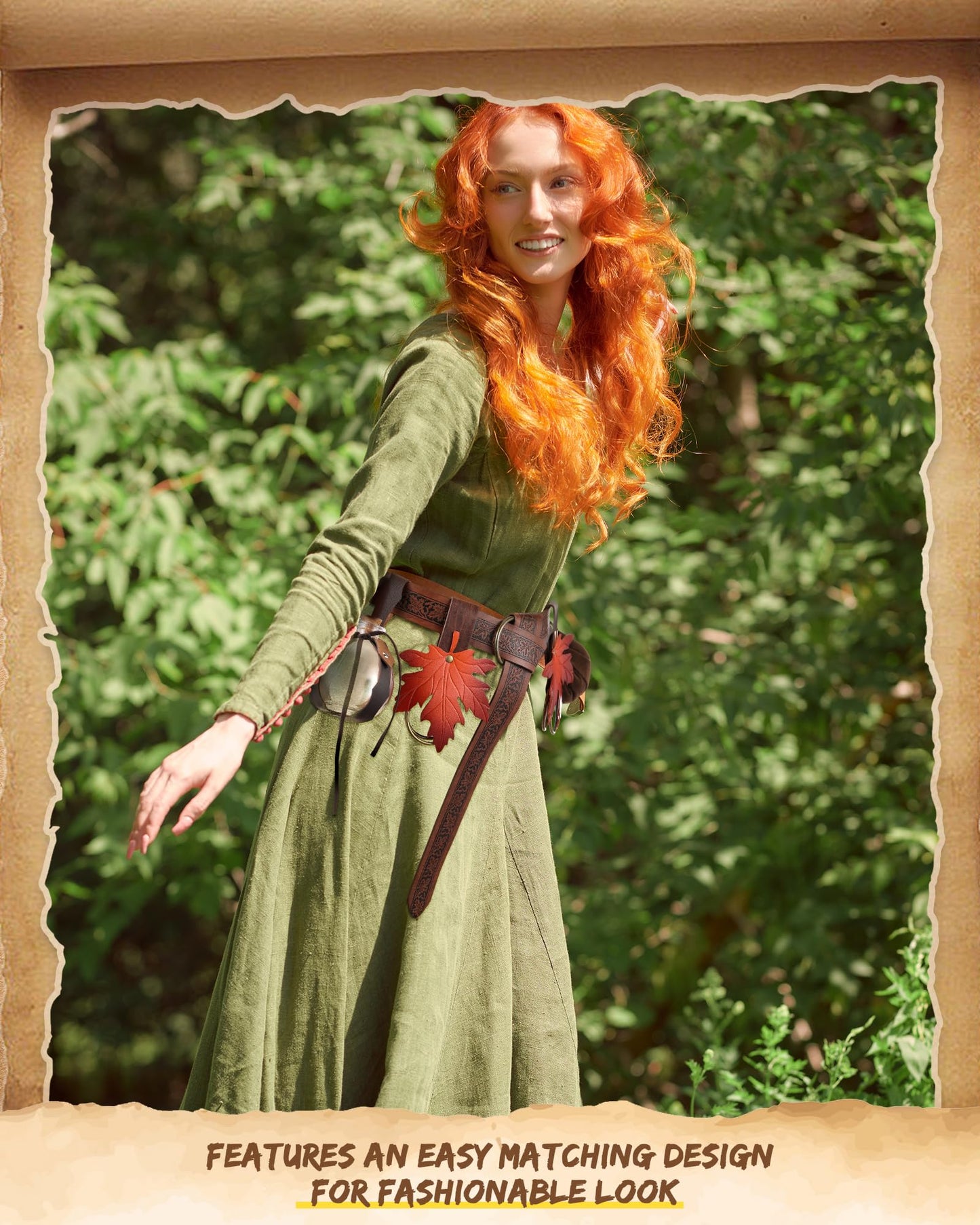 Sweetude 6 Pcs Renaissance Belt Accessories Medieval Viking Belt Potion Bottles Leather Pouch Skirt Hikes(Brown,Brown Leaf Style)