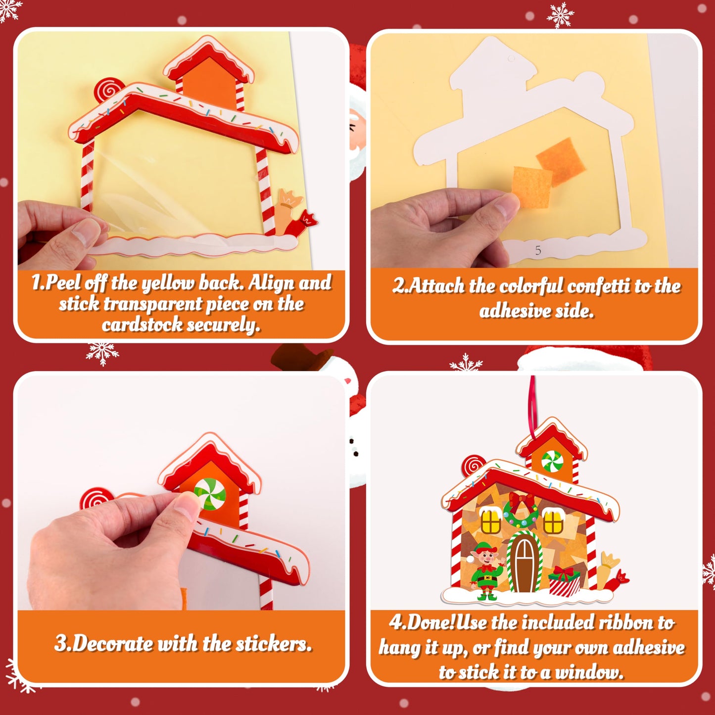 Renbuzhu 40PCS Christmas Crafts Bulk: Gingerbread House Paper Suncatchers DIY Kit for Winter Xmas Holiday Activities Decorations, Window Stained Glass Effect Art Ornaments