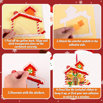 Renbuzhu 40PCS Christmas Crafts Bulk: Gingerbread House Paper Suncatchers DIY Kit for Winter Xmas Holiday Activities Decorations, Window Stained Glass Effect Art Ornaments