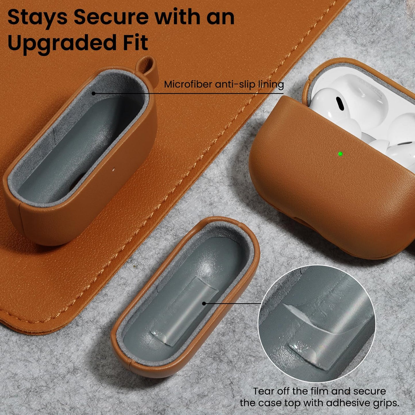 ORNARTO Compatible with AirPods Pro 2 Case, Full Protective Vegan Leather Cover for Airpods Pro 2nd / 1st Generation (2022/2019), Front LED Visible, Brown Leather