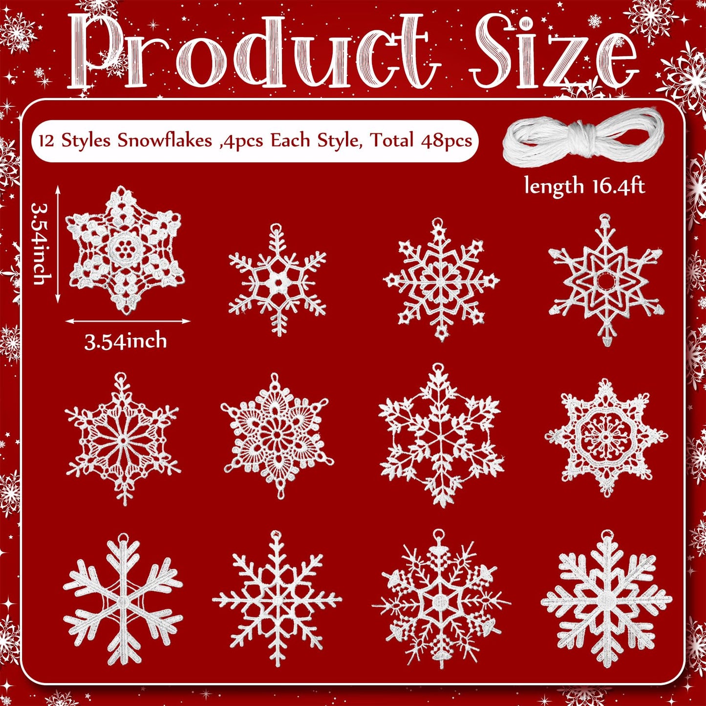 HunnmingRe 48 Pcs Crochet Snowflake Ornaments Winter Crocheted Snowflake Bulk 12 Styles Hanging Decor for Winter Decorations Christmas Wonderland Tree Wall Holiday Party Woven Gift