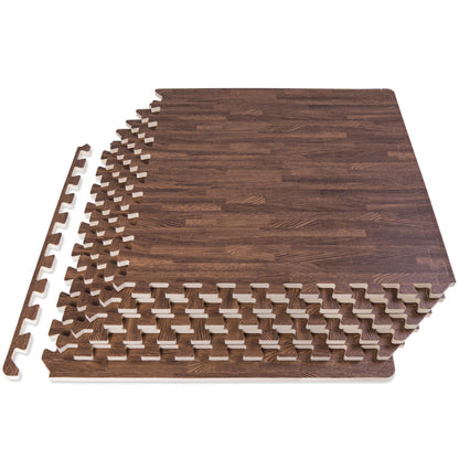 ProsourceFit Wood Grain Puzzle Mat ½-inch, 6 EVA Foam Interlocking Floor Tiles (24 SQ FT) for Secure Indoor Gym Flooring, Office Spaces, Living Rooms, and Play Areas, Dark Oak