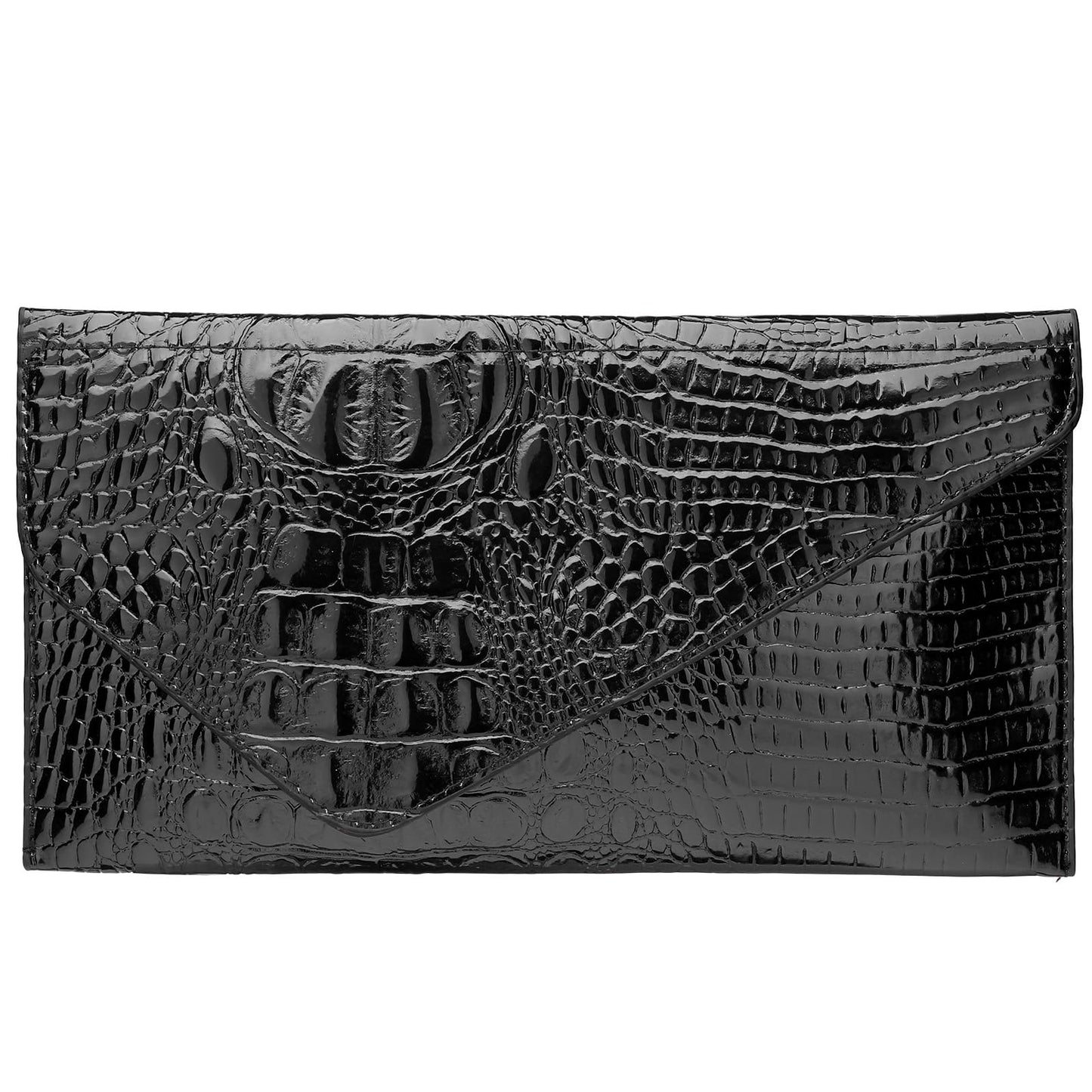 Balteus Black Clutch Evening Bags for Women, Croc-Embossed Metallic Handbags, Trendy Envelope Purse for Prom, Formal Party & Wedding Guest