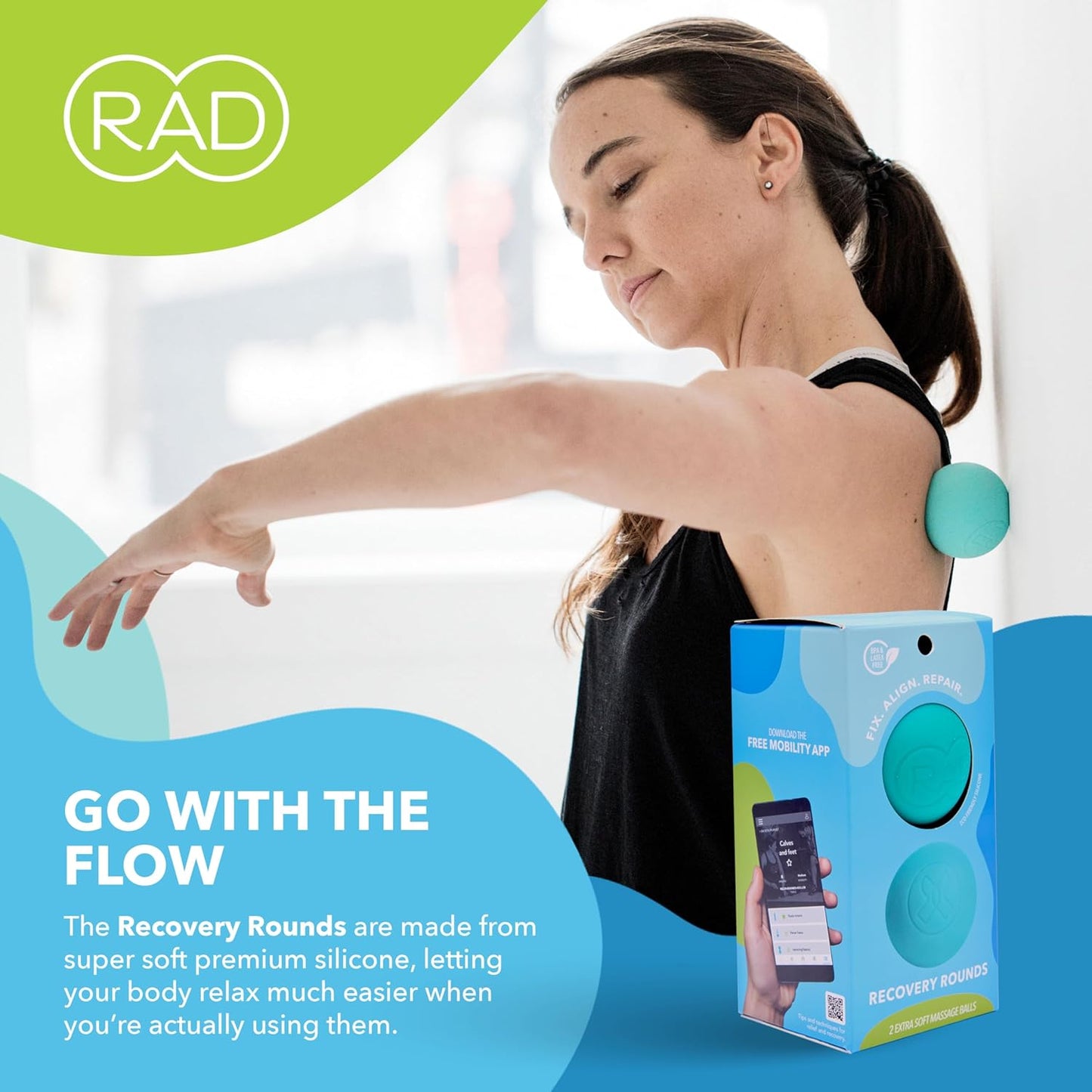 RAD Recovery Rounds - Extra Soft Yoga Deep Tissue Massage Ball Set – Myofascial Release Balls for Feet, Back, Neck, Legs & Arms – Trigger Point & Mobility Therapy (2-Pack)