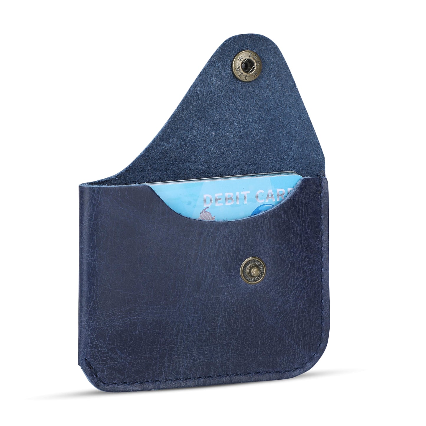 TheAntiq Blue Credit Card Orgnizer Case - Handmade Leather Card Case wallet for Men & Women with Single Button Closure, Slim Leather Card Holder, Stylish Credit Card Wallet for Front Pockets