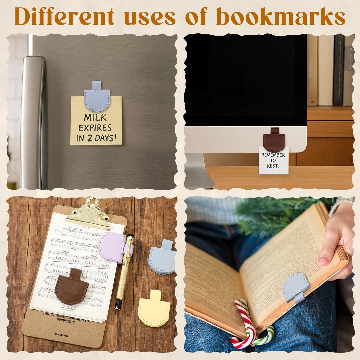 Resurhang 10 Pcs Bookmark with Pen Holder Magnetic Pen Loop Holder Set Personalized Magnetic Bookmarks Leather Book Mark for Teachers Readers Book Lovers Gifts Notebooks Journals Calendars