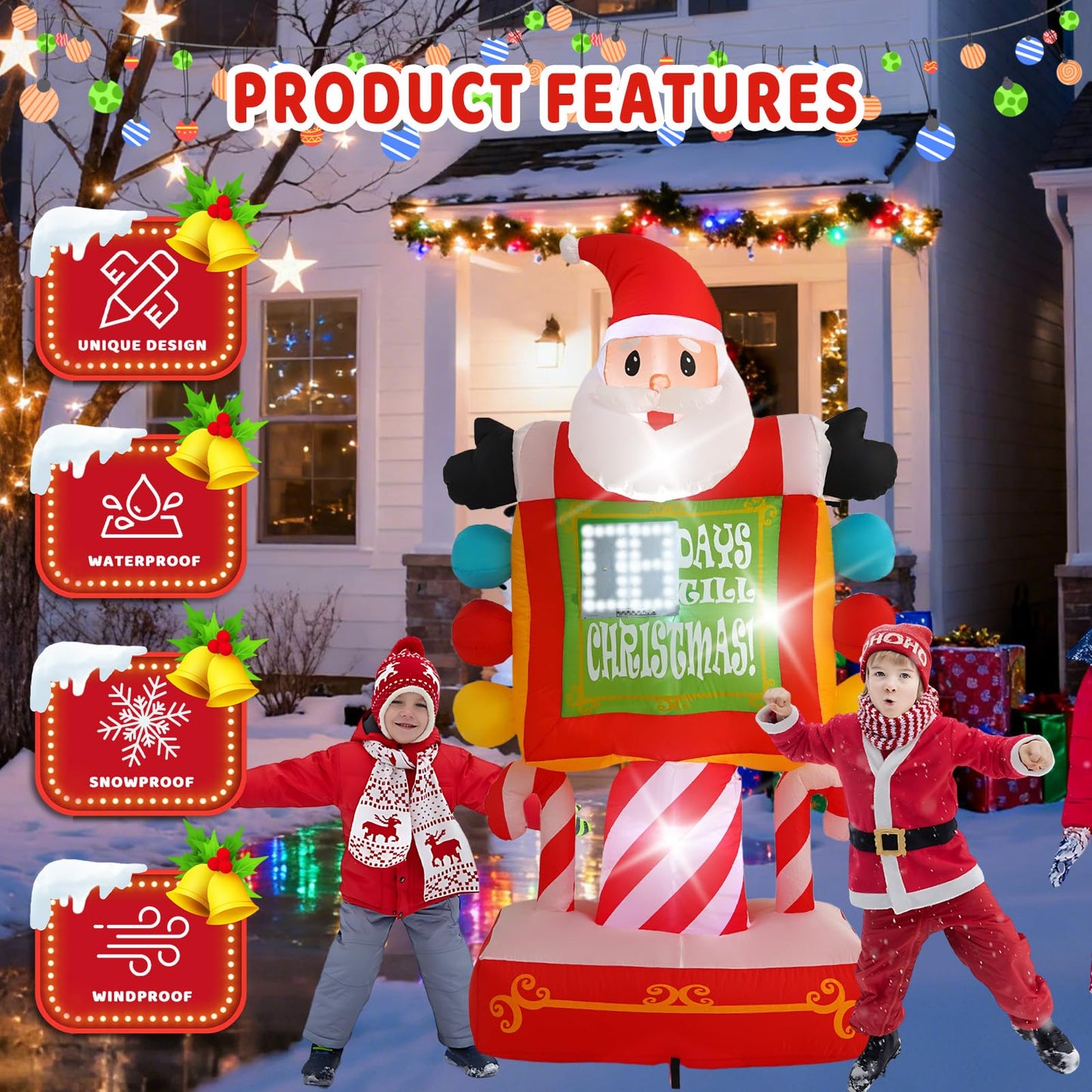 HZGDEJTG 7FT Santa Claus Countdown Sign with Built-in LED Lights, Suitable for Christmas Lawns, Gardens, and Courtyards Outdoor Inflatable Decorations
