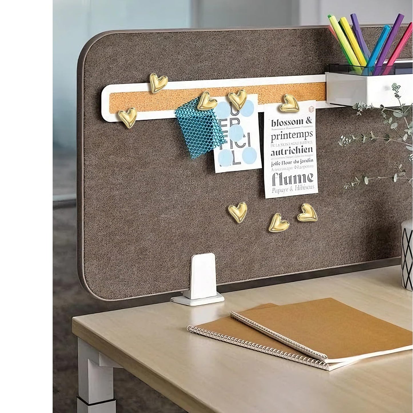 SSYHQAX 50 pcs of Cute Soft Wooden Board thumbtack with Golden Hearts can be Used for Photo Walls, memos, whiteboards, and Decorative thumbtack (Golden)