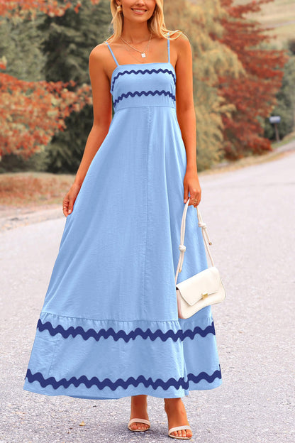 PRETTYGARDEN Women's 2025 Summer Flowy Maxi Dress Casual Sleeveless Spaghetti Strap Ruffle Beach Long Dresses (Light Blue,Small)