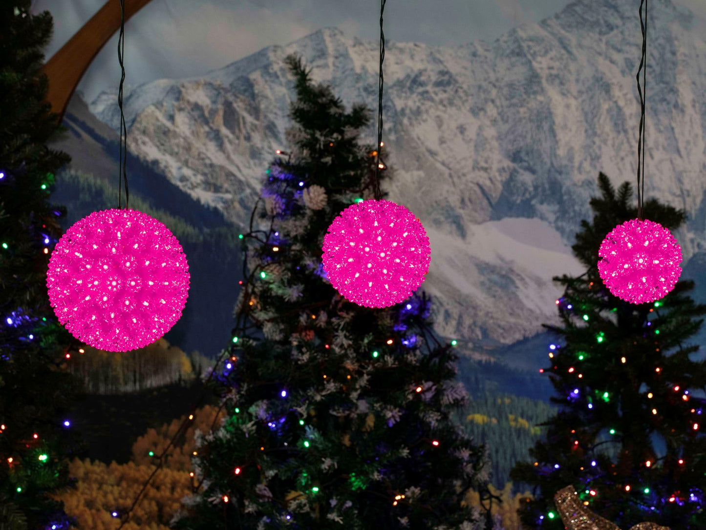 Novelty Lights LED 10in 150 Light Starlight Sphere, Pink, Extra Large Ornament Ball Light, 5ft Hanging Cord with S Hook, 12ft Power Cord with Stackable Plug, Commercial Grade
