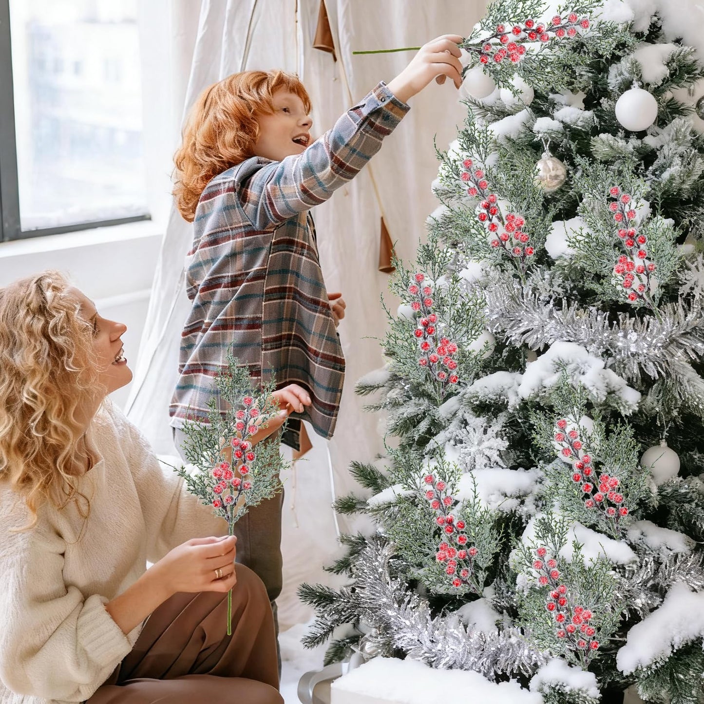 FloraSea 4 Pcs Christmas Picks, 17.5 Inch Artificial Christmas Flowers Picks Spray for Christmas Tree Wreath Floral Arrangement Vase Winter Holiday Season Décor