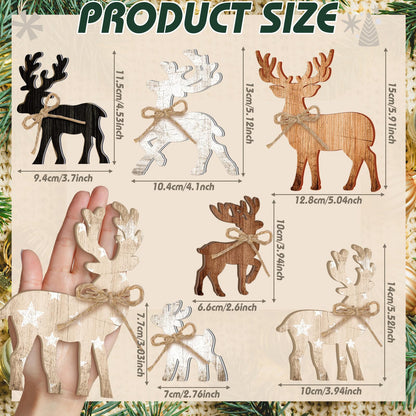 Yuntau 6 Pcs Christmas Table Decoration Wooden Farmhouse Table Centerpieces Rustic Christmas Tree House Reindeer Elk Angel Snowflake Wooden Sign Block Tiered Tray Decor for Xmas Gifts(Elk)