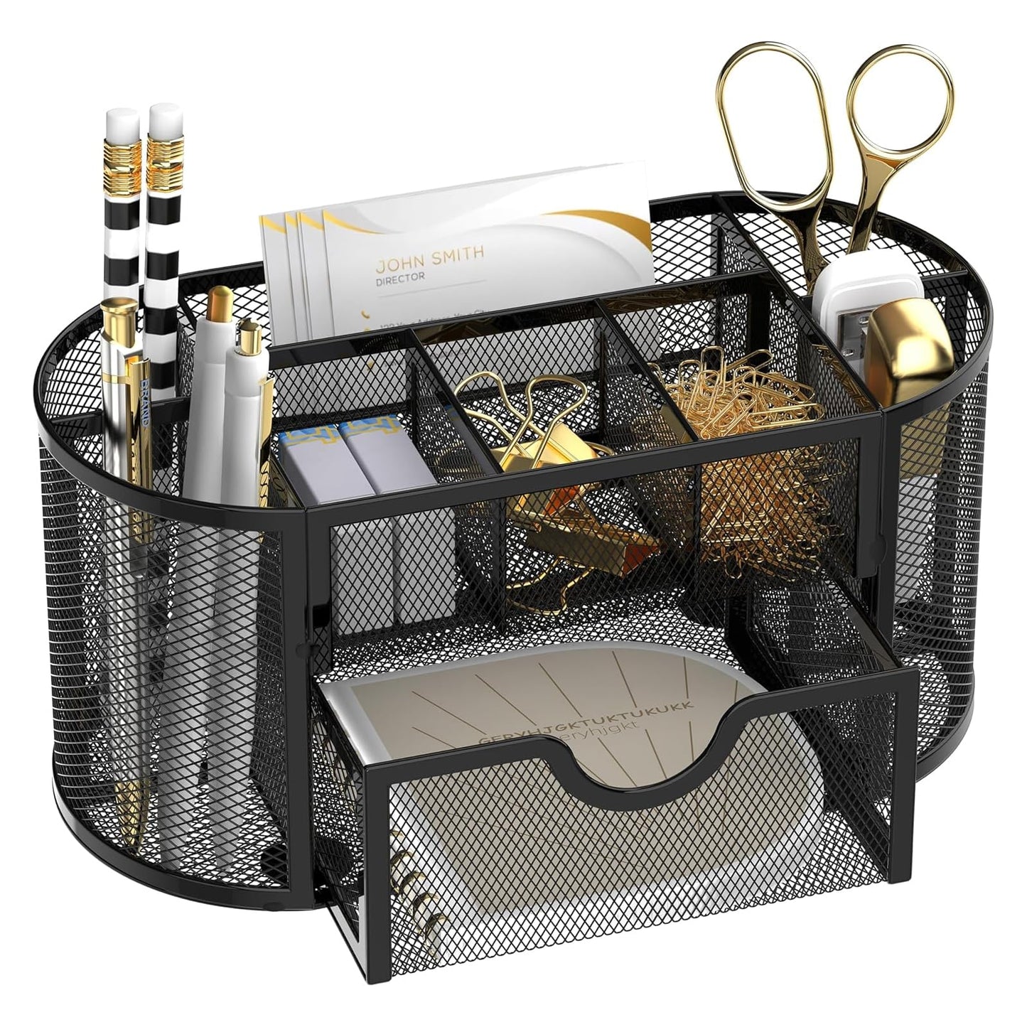 SUPEASY Mesh Desk Organizer, Desk Accessories & Workspace Organizers with Drawers, Pencil Holder for Desk with 9 Compartments for Office Supplies, School, Classroom, 8.6 x 4.3 x 4.1 Inch, Black