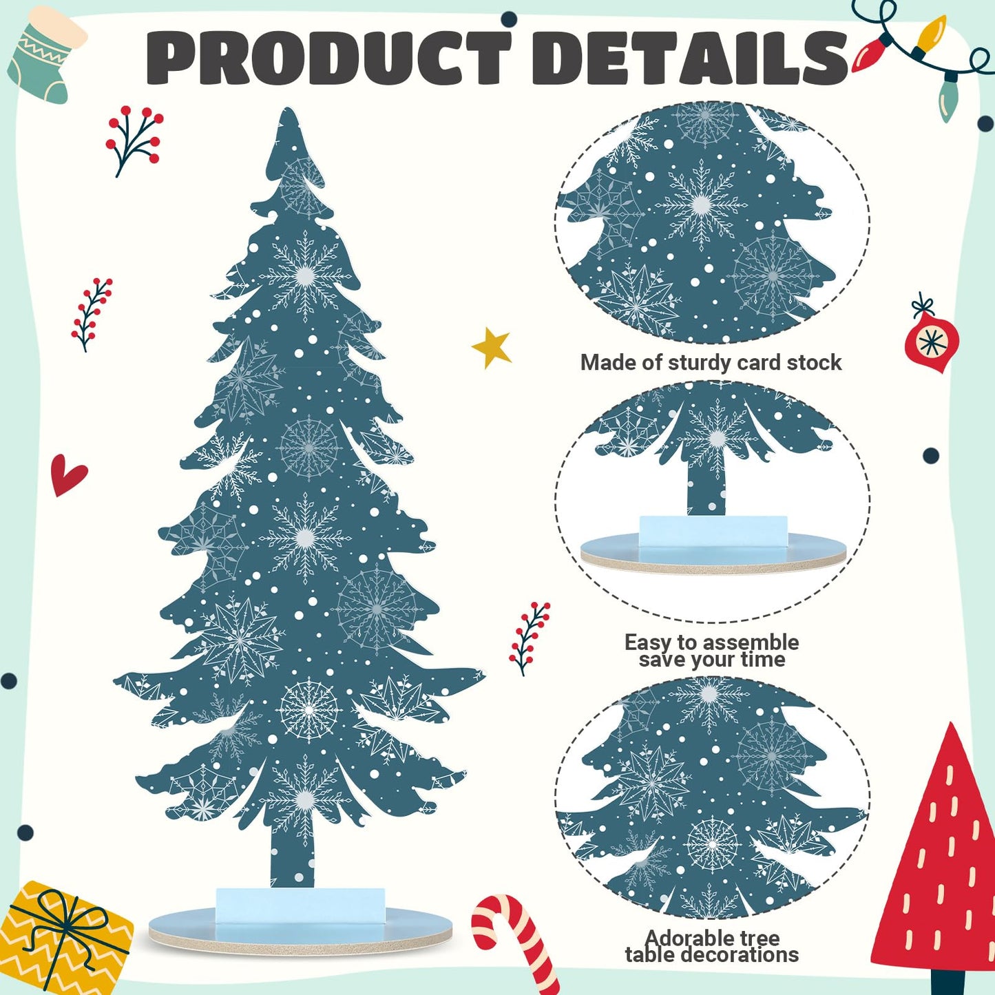 Namalu 16 Pcs Christmas Table Decorations Christmas Tree Centerpieces Buffalo Plaid Snowflakes Table Top Centerpiece for Home Indoor Xmas Winter Holiday Party Supplies Decor (Merry)