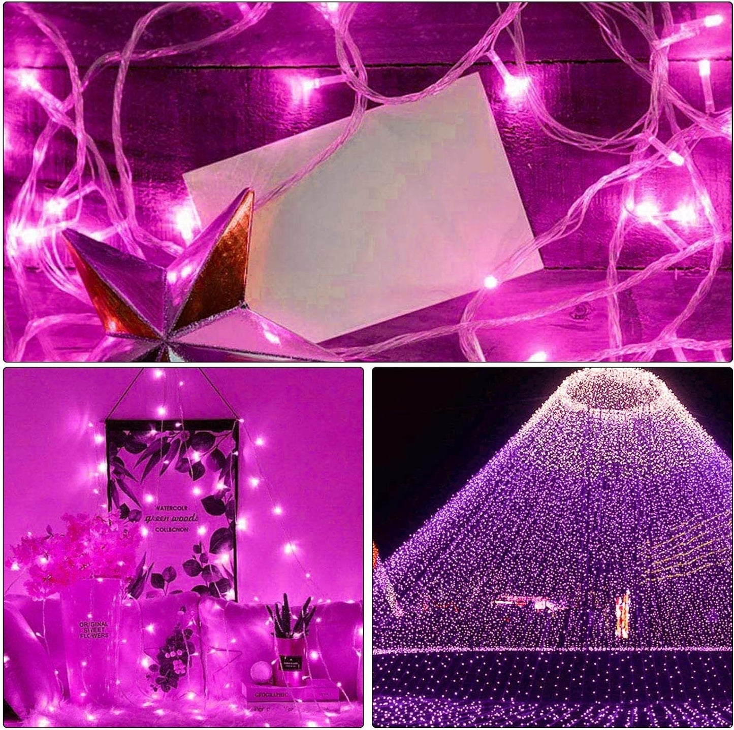 ILLUMINEW Pink String Lights Outdoor Valentines Day Decorations, 8 Modes Fairy Christmas Lights Plug in for Bedroom Tree Outsides Decor (Pink, 300Led)