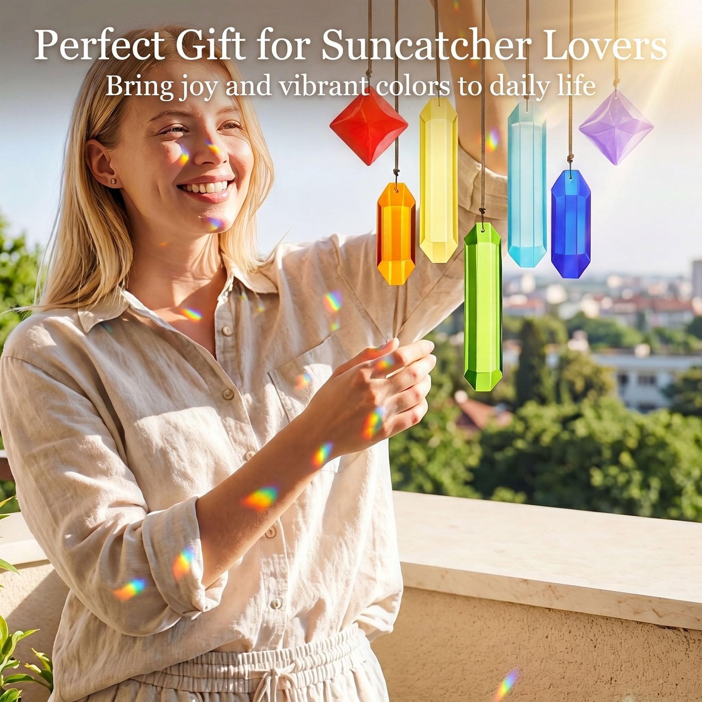 HDCRYSTALGIFTS 7Pieces Rainbow Prisms Crystals Suncatcher for Window Hanging Chakra Sun Catcher with Crystals Home Indoor Outdoor Garden Christmas Day Party Wedding Decoration Gift