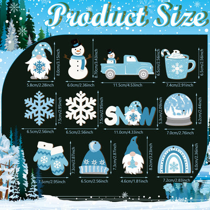 Chunful 36 Pieces Winter Frost Wood Ornaments Ice Bear Cedar Snowflake Glove Truck Hello Winter Ornaments Mini Welcome Christmas Tree Hanging Sign Decorations