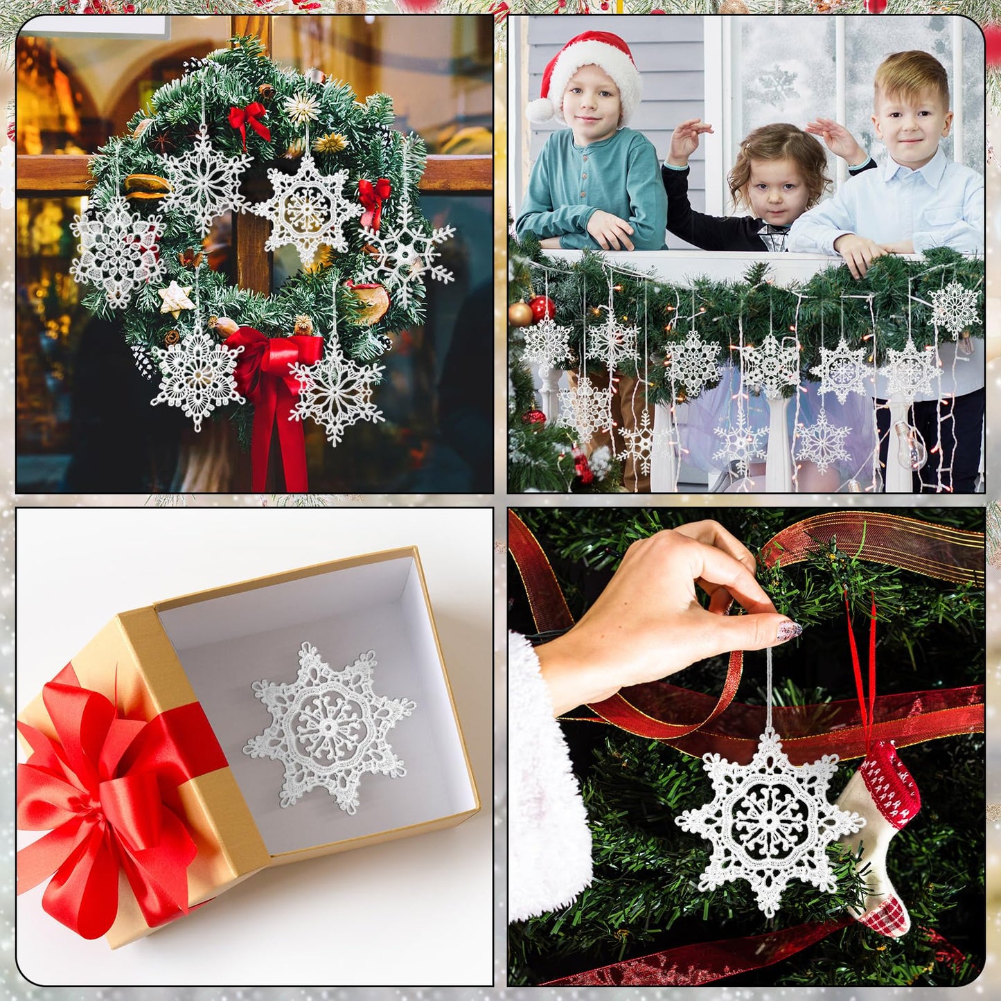 Buryeah 36 Pcs Snowflake Ornaments Christmas in July Crochet Snowflake Decorations Hanging Ornament for Christmas Tree Home Winter Wonderland Holiday Party Gift, 6 Styles(White)