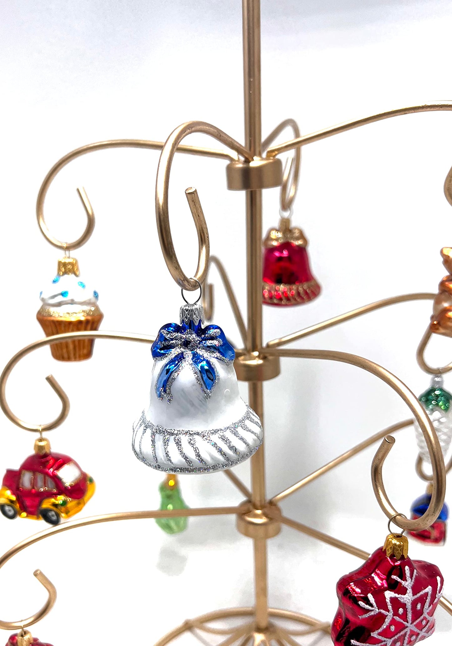 Polish Gallery Mini Glass Tree Ornaments White Jingle Bell Handcrafted Mouth Blown Glass 1 Inch Mini Ornaments Tiny Christmas Ornaments Made in Poland