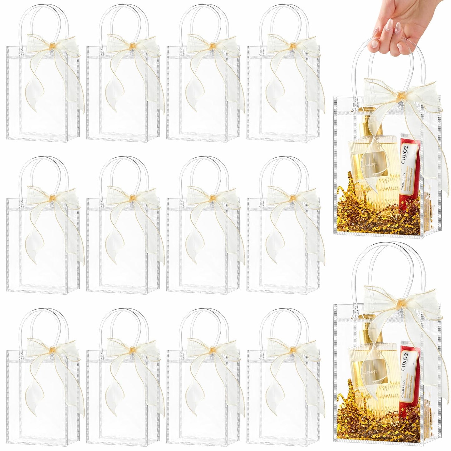 Ohuimrt Clear Plastic Gift Bags with Handles, 50 PCS, 5.9" x 4.92" x 2.75"