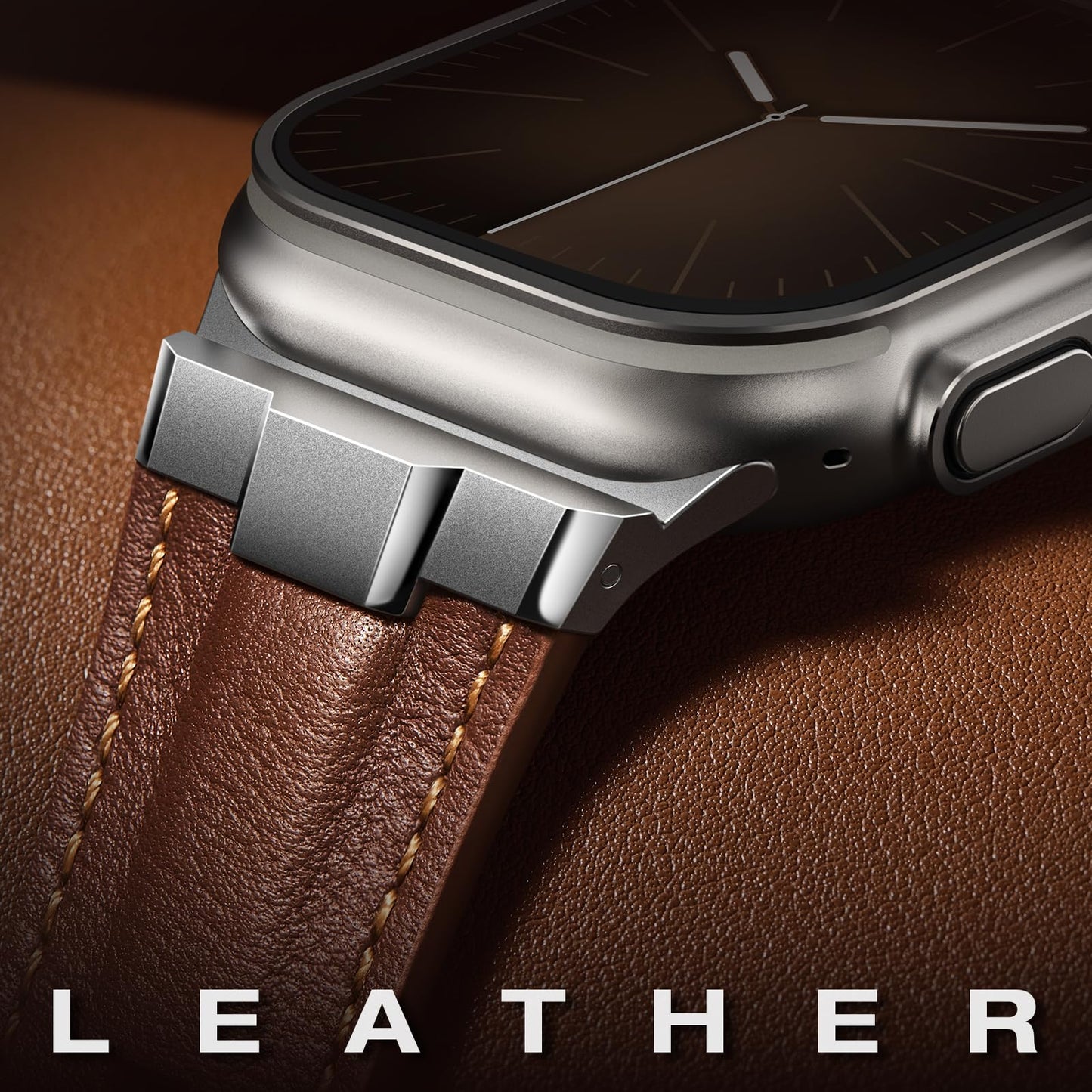 Leather bands Compatible With Apple Watch Ultra Band 42mm 44mm 45mm 46mm 49mm, Superior Genuine Leather Rugged Metal Clip Durable Strap for Women Men iWatch Ultra 10 9 8 7 6 5 4 3 SE