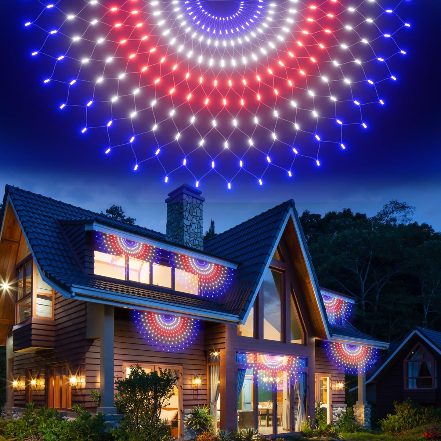 Leisure world 3 Pack 450 LED American Flag Bunting Flags Lights - Super Bright Waterproof USA String Lights for Patriotic Decoration on USA 250 Anniversary, July 4th,Memorial Day,Christmas & Party
