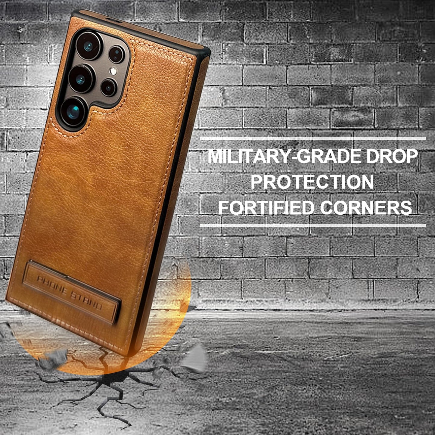 KSELF Leather Case with Stand for Samsung Galaxy S23 Ultra Case, Protective Soft Grip Luxury Cover for Men, Protective Slim Kickstand Shockproof Phone Cases Compatible with S23 Ultra 6.8", Brown