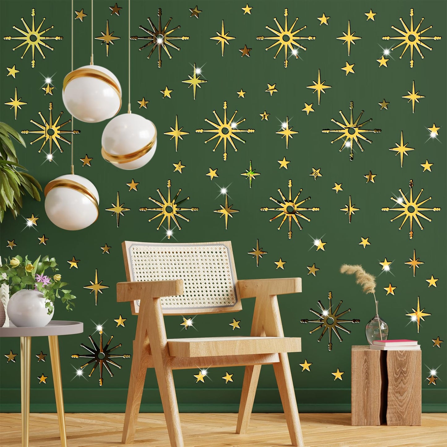 Star Wall Decals Gold Stars Stickers Ceiling Decor Removable Acrylic Mirror Decal Peel and Stick Sparkle Sticker for Wall 3D Midcentury Mirror Art Murals for Bedroom Living Room Nursery Decorations