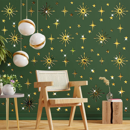 Star Wall Decals Gold Stars Stickers Ceiling Decor Removable Acrylic Mirror Decal Peel and Stick Sparkle Sticker for Wall 3D Midcentury Mirror Art Murals for Bedroom Living Room Nursery Decorations