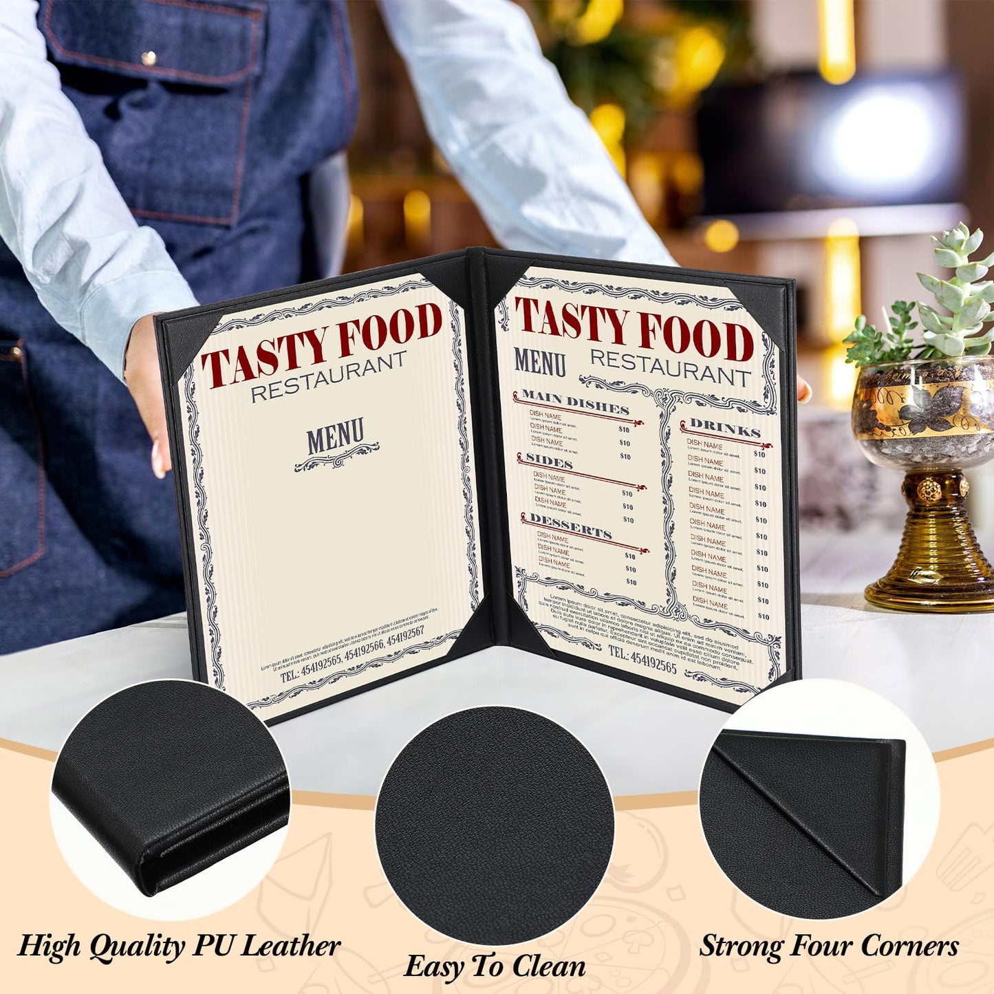 Skyygemm 24 Pcs Leather Menu Covers Holders for 8.5 x 11 Inches, Waterproof Double View Leather Dinner Menu Holder Covers for Restaurant, Hotel, Bar
