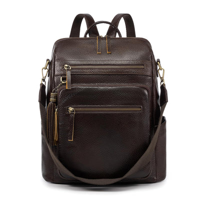 UEIRY Genuine Leather Backpack Purse for Women Convertible Shoulder Bag with Multiple Pockets for Travel Work School（Coffee）