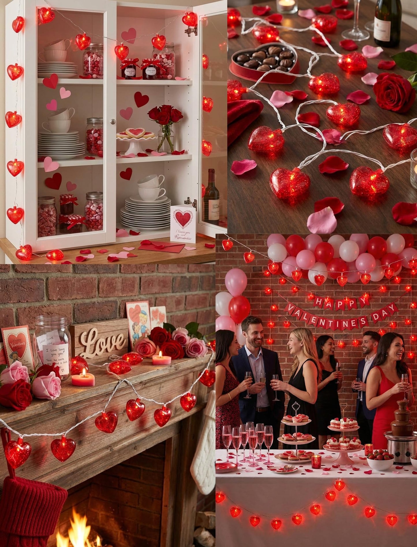 Valentines Red Heart String Lights Plug in, 8.5Ft Outdoor Valentine's Day Decorations Lights with 10 Red Glitter Heart Lights, Hanging Heart Fairy Lights for Indoor Window Wedding Birthday Party Decor