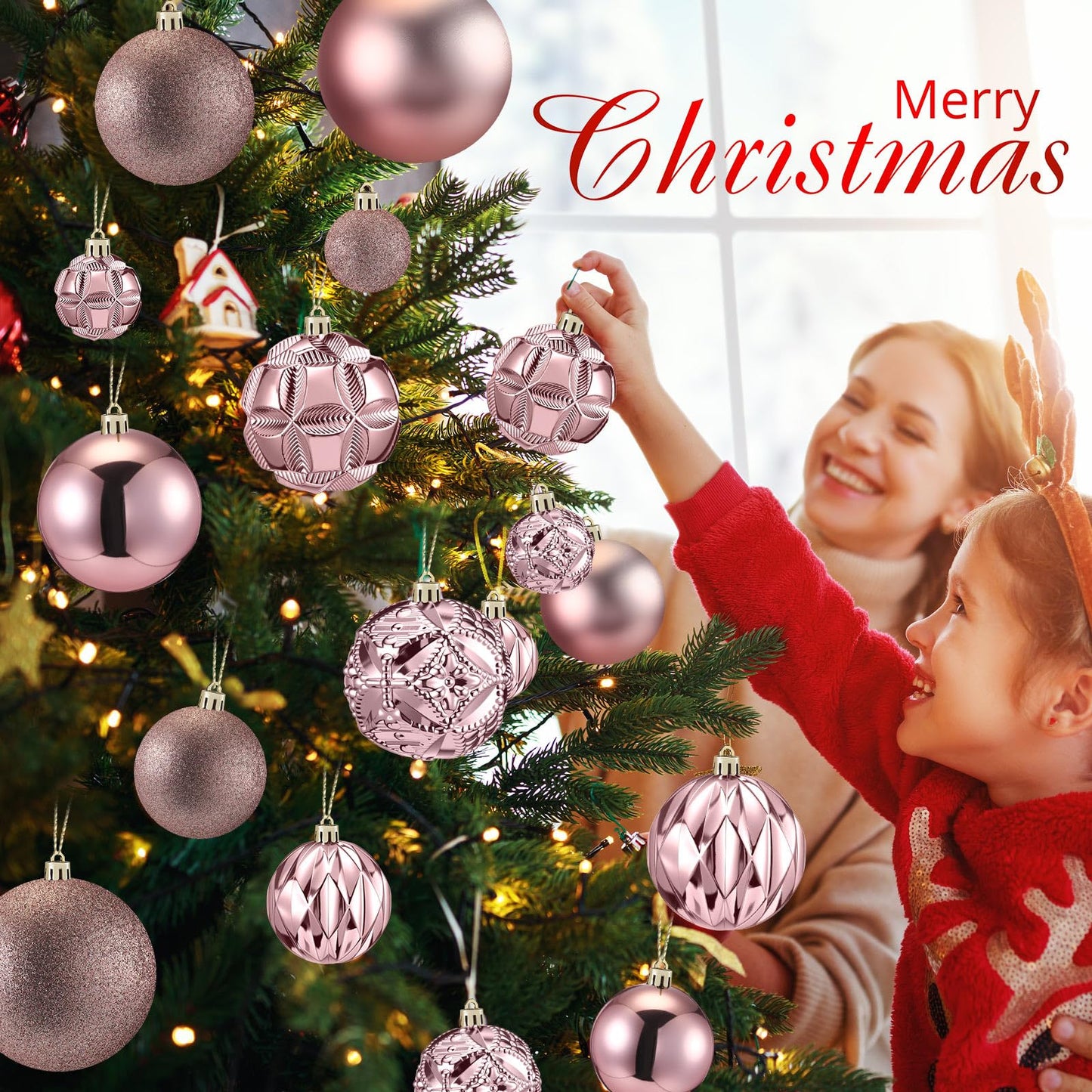 Soulchen 46 Pcs Rose Gold Christmas Balls Ornaments Set, 3.94/3.15/2.36/1.57 Inch Shatterproof Christmas Tree Hanging Plastic Balls Xmas Ornaments Decor for Xmas Tree Wreath Party Decoration Supplie