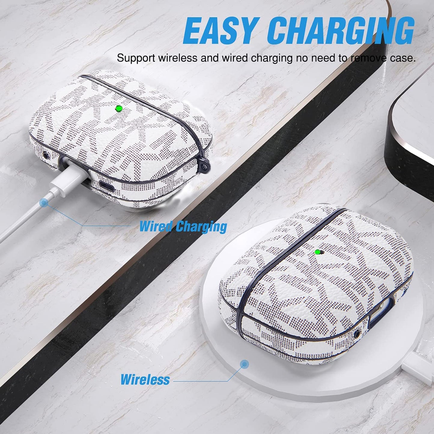 TANGABA for AirPods Pro 2nd Generation Case(2022), Full-Body Protective Leather Airpods Pro 2 Protective Cover with Keychain for AirPods Pro Wireless Charging Case, Front LED Visible-White