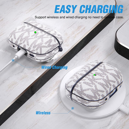 TANGABA for AirPods Pro 2nd Generation Case(2022), Full-Body Protective Leather Airpods Pro 2 Protective Cover with Keychain for AirPods Pro Wireless Charging Case, Front LED Visible-White