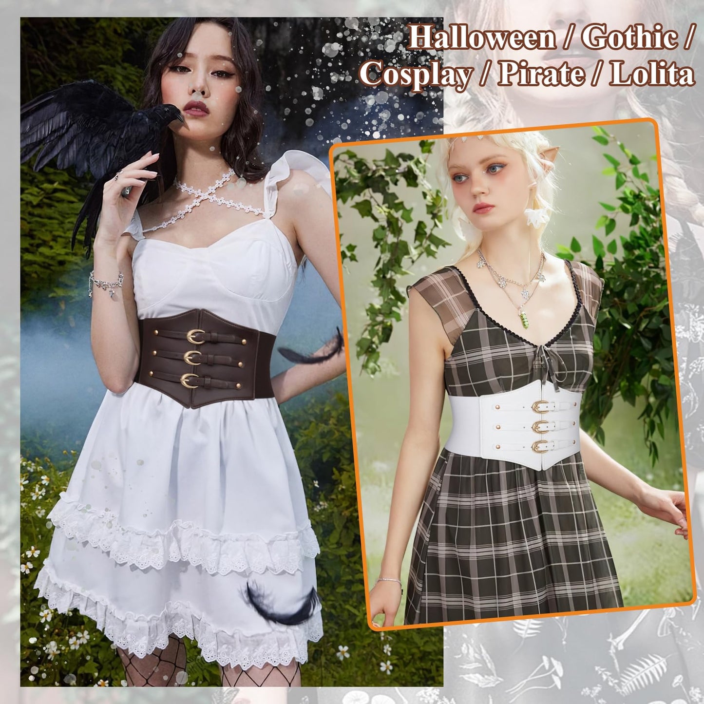 JKEEMI Women Corset Belt Wide Stretchy Waspie Elastic Waist Belt with Gold Buckle for Daily Cosplay Halloween Costume