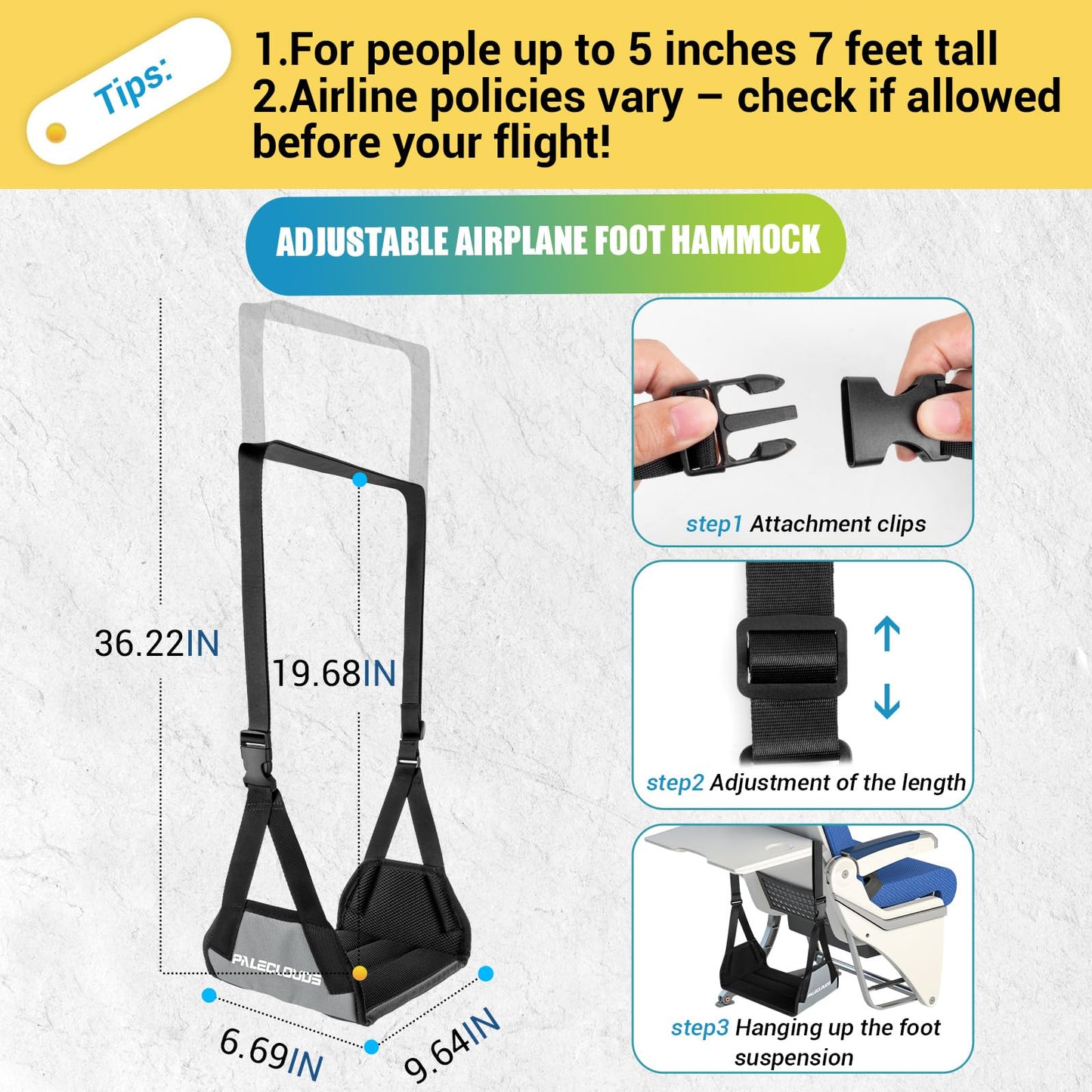 Foot Hammock for Plane Travel, No Collapse Thickened Bamboo Airplane Foot Rest for Long Flight, Desk Foot Hammock with Extended Adjustment Strap to Relax Your Feet, Foot Sling Travel Essentials