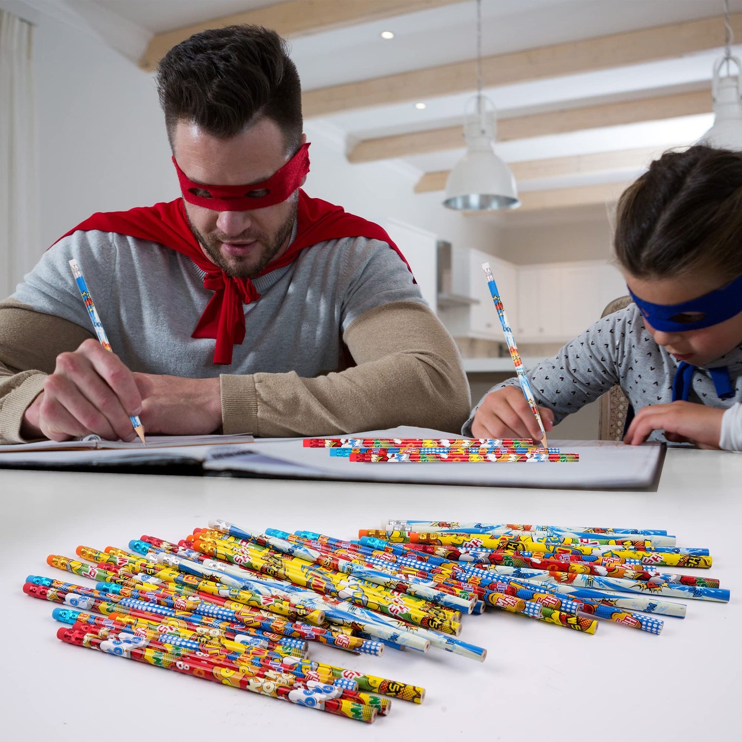 Kolewo4ever 200 Pieces Hero Text Pencils Cylinder Wood Pencils Pow Snap Wham Bang Elements Pencil 4 Style Assorted Students Pencil for Classroom Rewards Carnival Prizes