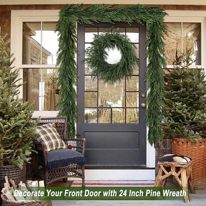 Artgar 24 Inch Christmas Pine Wreath Christmas Wreaths for Front Door, Real Touch Artificial Green Pine Wreath for Home Indoor Outdoor Wall Window Porch Farmhouse Winter Decor