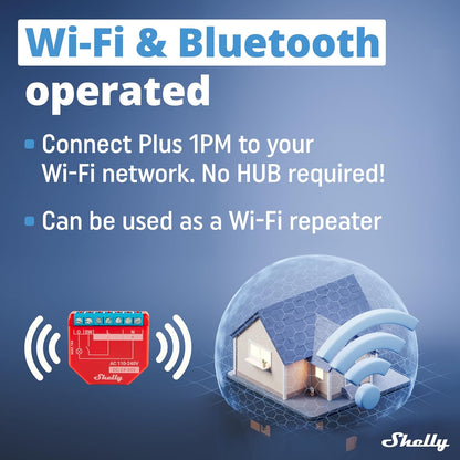 Shelly Plus 1PM | WiFi Smart Relay Switch with Power Metering | Home Automation | Bluetooth Gateway | Compatible with Alexa & Google Home | iOS Android App | No Hub | Wireless Lighting Control